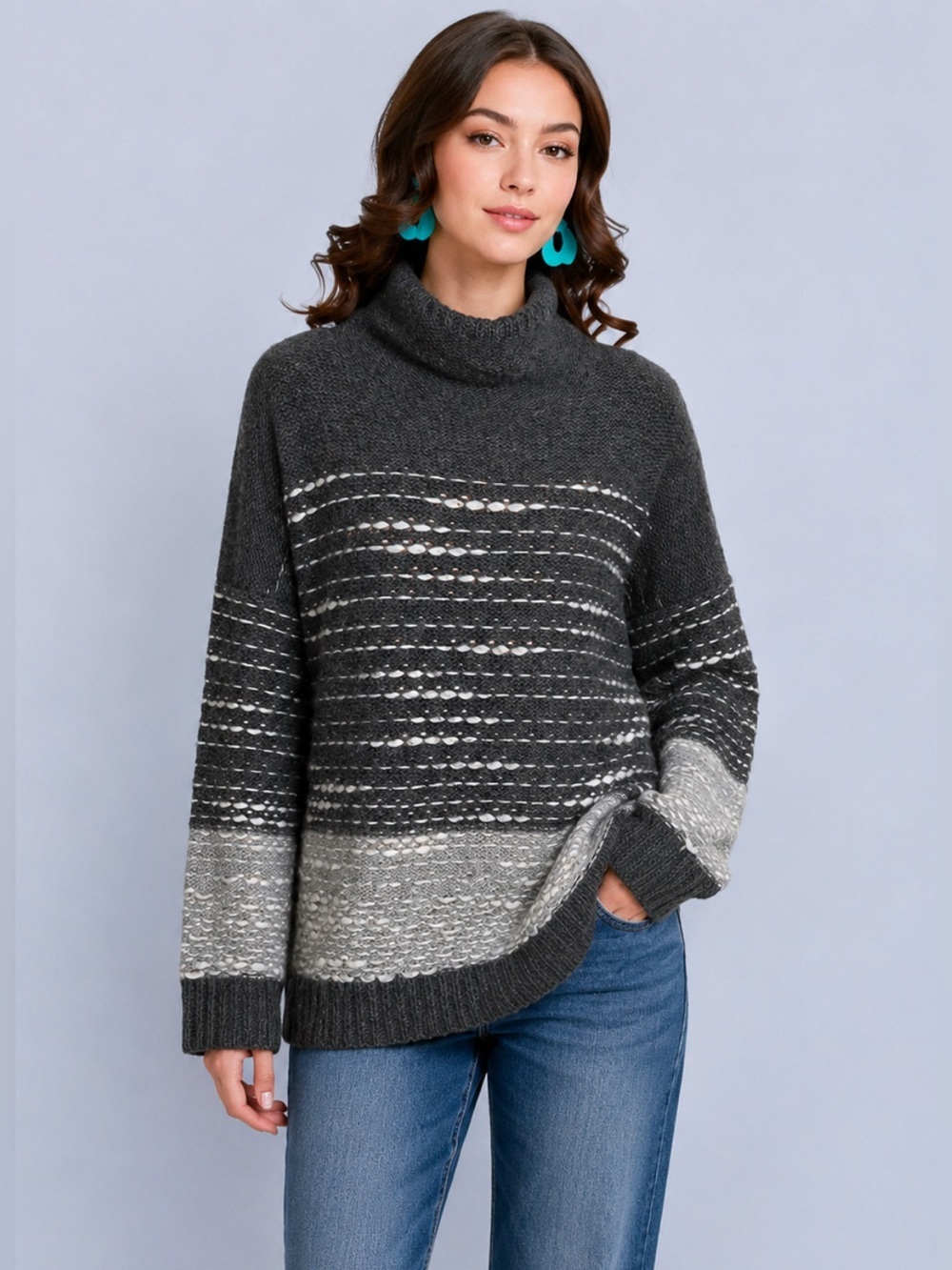 Banana Republic Sweater Womens Size L Gray Alpaca Wool Blend Pullover Textured
